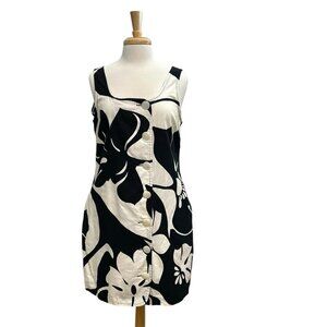 TORI RICHARD Hawaiian Floral Tropical Sleeveless Mini Dress Black White size 14